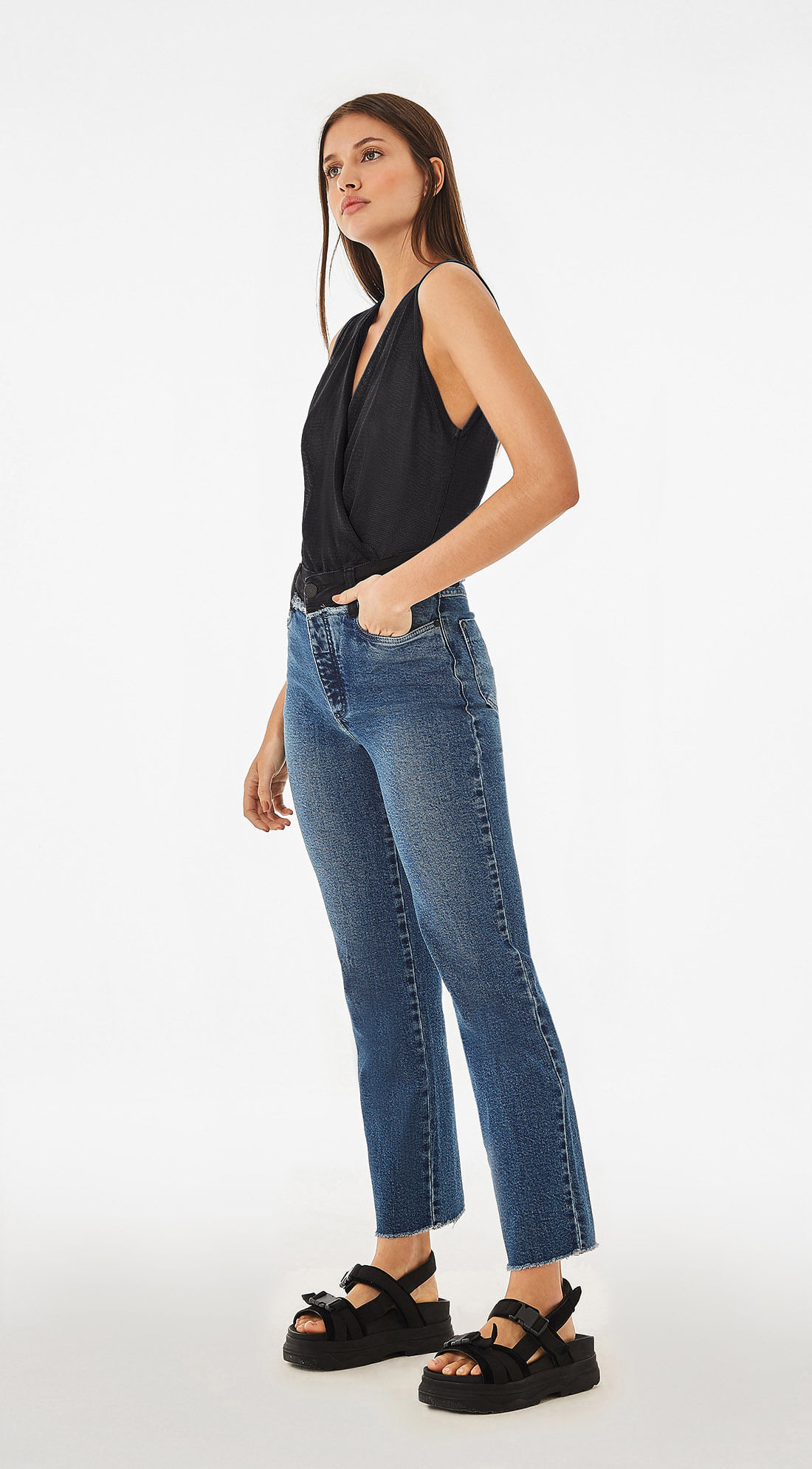 calça cos alto tecido
